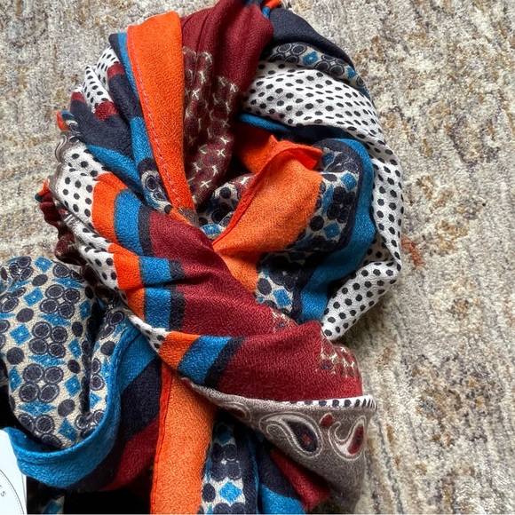 Scarf Orange Red Blue Scarves Fashion Scarf Aztec Bohemian Fall Outfit Trendy - Picture 2 of 5